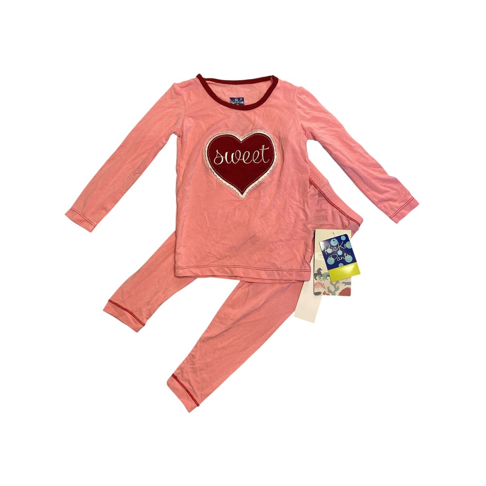Kickee Pants Holiday Lotus Sweet Heart Long Sleeve Applique Pajama Set  3-6m NWT